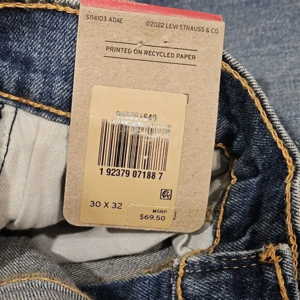Levi's 505 Regular/ Size 30X32 Stretch/Straight Leg/‎ Blue/ New
